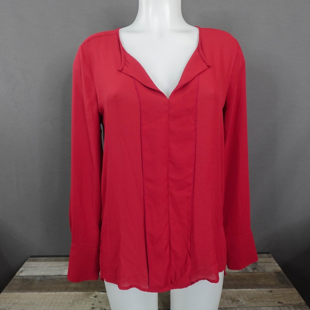 LOFT Womens Top Small Burgundy Flowy Sheer Front Knit Back Career Capsule